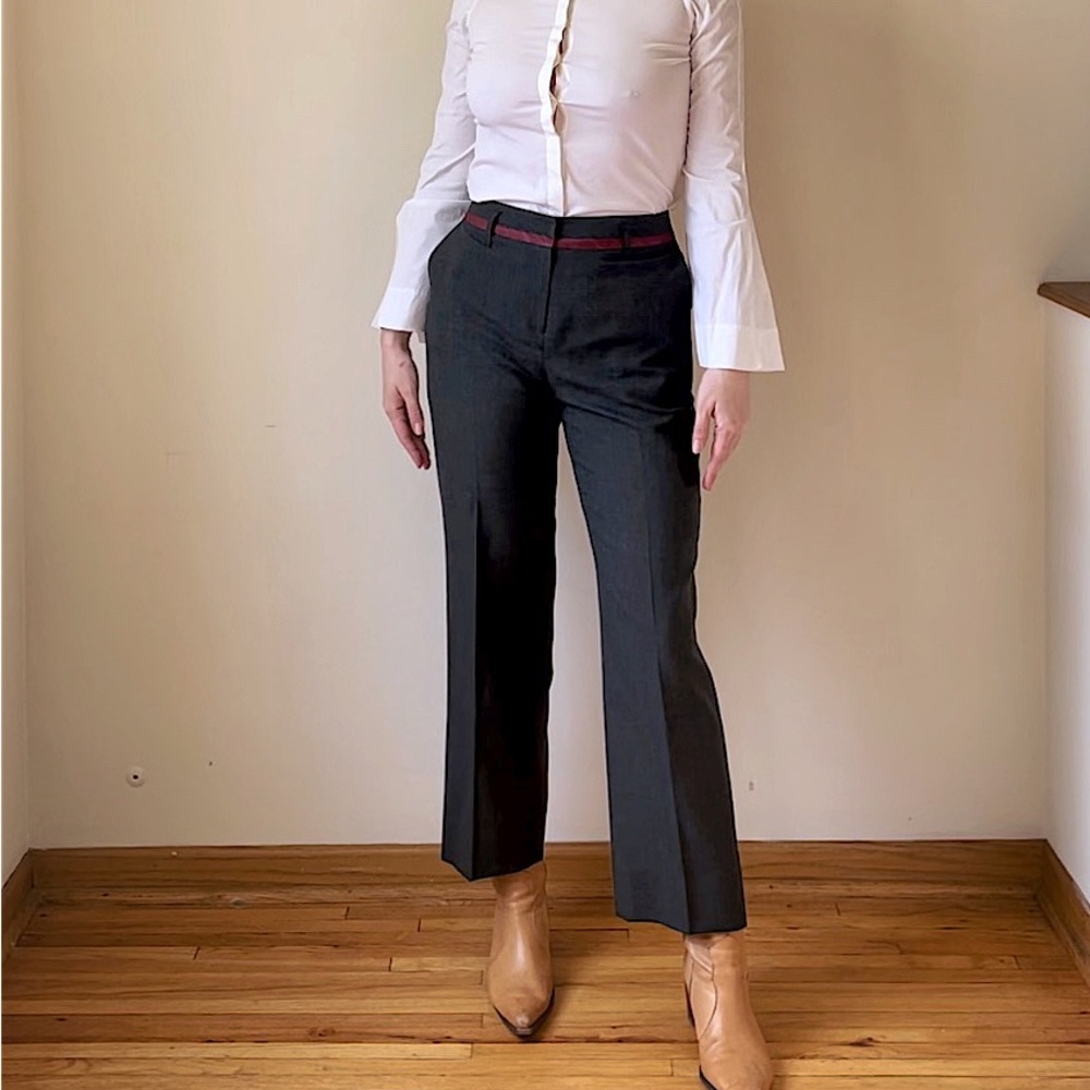 Willi Smith Charcoal Mid Rise Trousers with striped waist detail